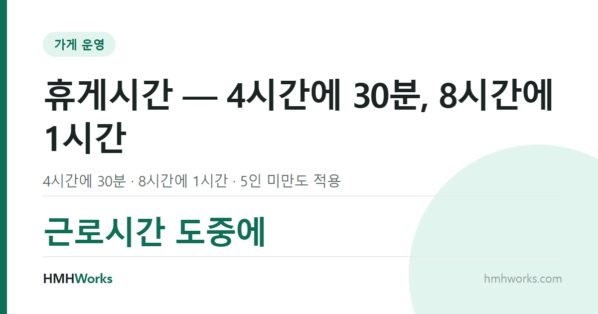 휴게시간 — 4시간에 30분, 8시간에 1시간