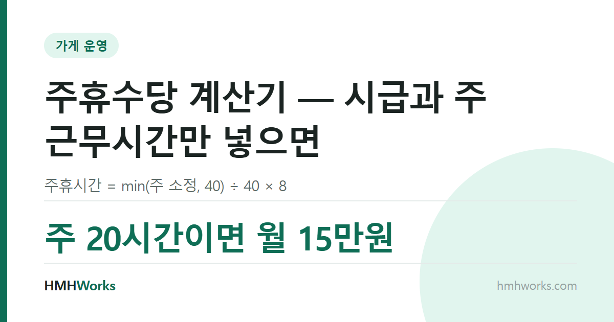 주휴수당 계산기 — 시급과 주 근무시간만 넣으면